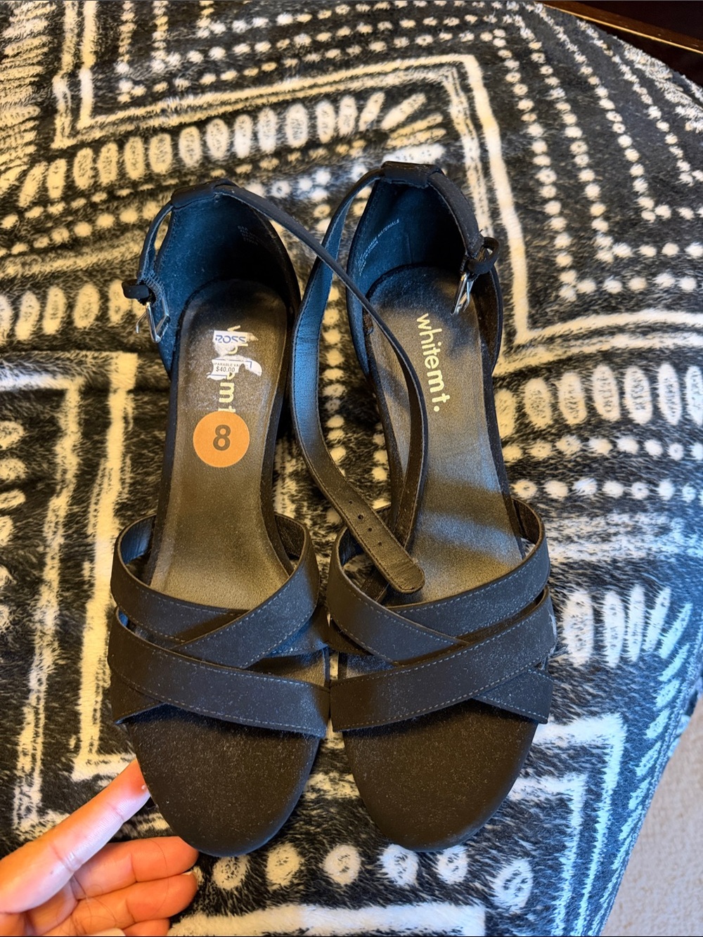 White Mountain Black Cross-Strap Ankle-Heel Sandals